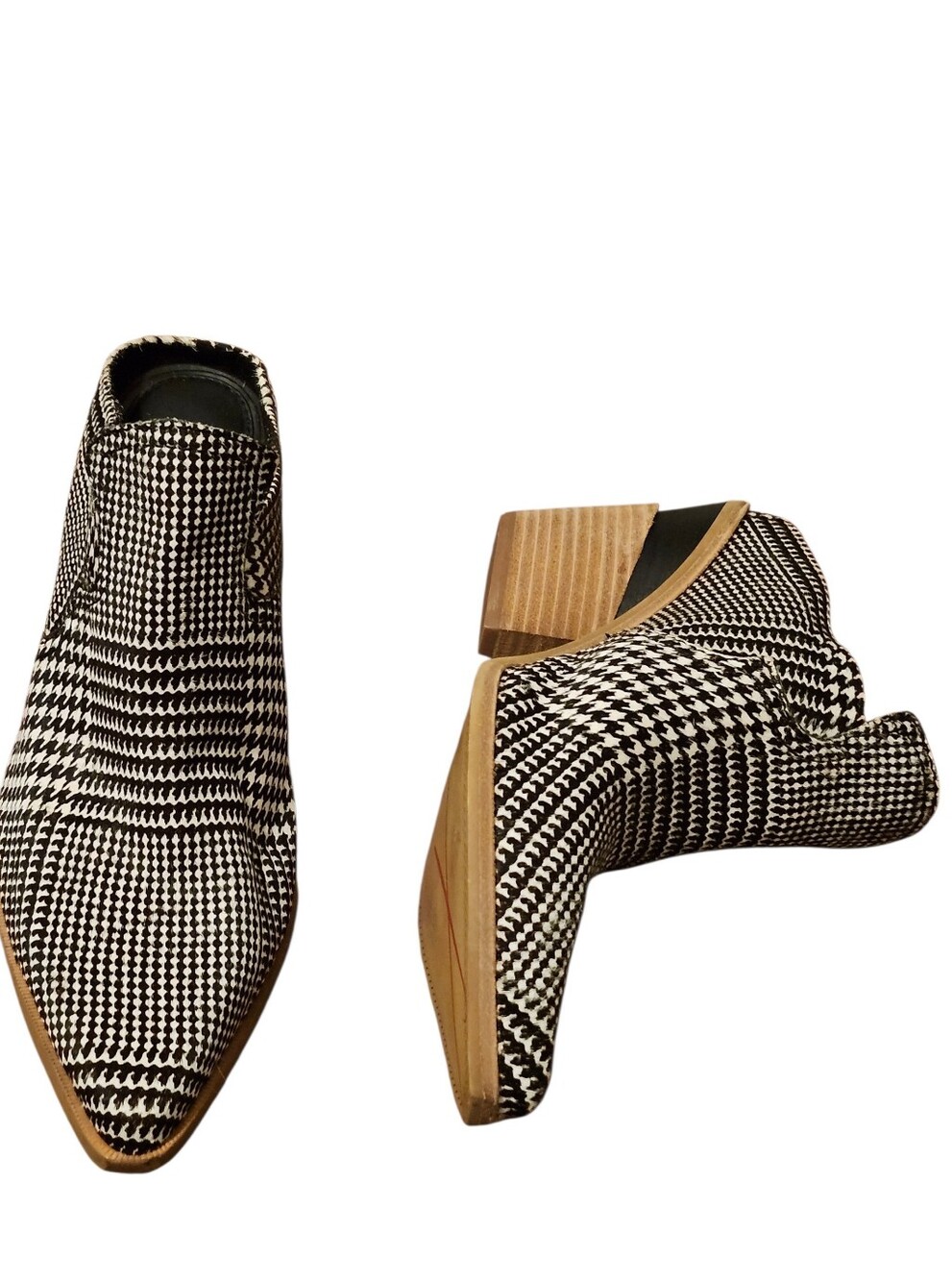 Gianni Bini Calf Hair Houndstooth Print Wedge Mules - 8 Western Abstract Boho